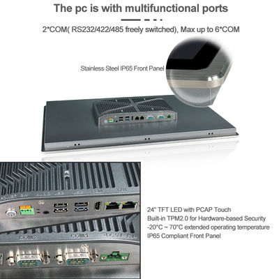 αθόρυβο HMI PC PCAP επιτροπής 250cd/m2 SUS304 με διπλό RJ45 24in