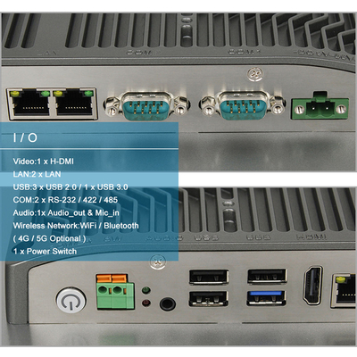 Τραχύ Fanless 16/9 βιομηχανικός υπολογιστής πυρήνων PC επιτροπής αφής FHD HMI I3 με 2COM